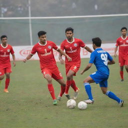 Namdhari FC centered in an action-packed football match scene, with their iconic uniforms vividly displayed.