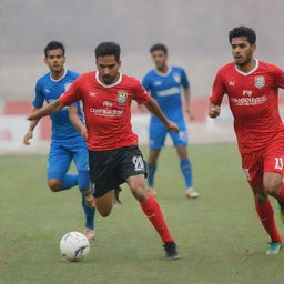 Namdhari FC centered in an action-packed football match scene, with their iconic uniforms vividly displayed.