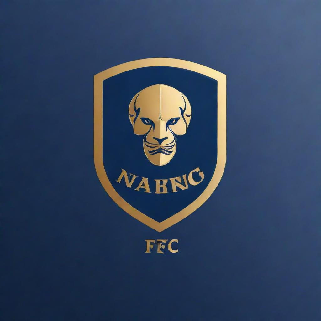 Create a logo for a football club named Namdhari FC. It should incorporate characteristics of football and a touch of classic sophistication, all reflecting powerful branding. Keep the color scheme professional and bold in navy blue and gold colors.