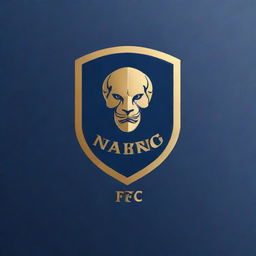 Create a logo for a football club named Namdhari FC. It should incorporate characteristics of football and a touch of classic sophistication, all reflecting powerful branding. Keep the color scheme professional and bold in navy blue and gold colors.