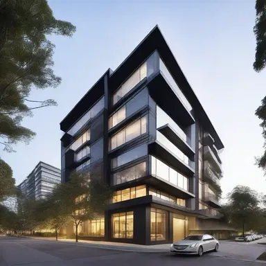 The modern building stands as a testament to architectural excellence in form and function.