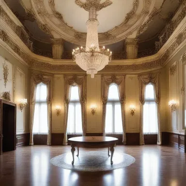 The grand chandelier in the ballroom is the excellence of this mansion.