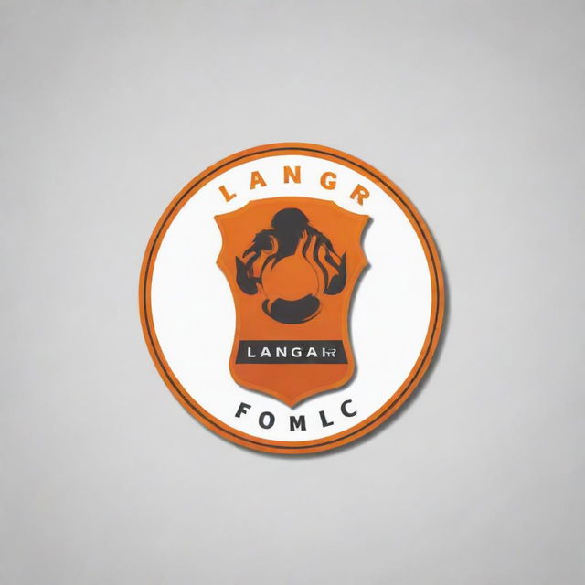 Create a logo for a football club named Langar FC. The design should incorporate elements of football and classical elegance. The color scheme should be dominated by vibrant shades of orange for a bold and distinctive branding statement.