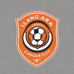 Create a logo for a football club named Langar FC. The design should incorporate elements of football and classical elegance. The color scheme should be dominated by vibrant shades of orange for a bold and distinctive branding statement.