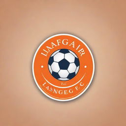 Create a logo for a football club named Langar FC. The design should incorporate elements of football and classical elegance. The color scheme should be dominated by vibrant shades of orange for a bold and distinctive branding statement.