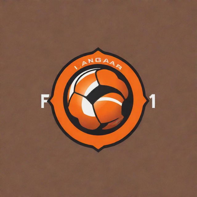 Design a logo for Langar F11 that reflects a sporty and dynamic vibe. Incorporate elements related to football, with 'F11' prominently displayed. The colour scheme should feature vibrant and warm shades of orange.