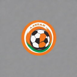 Develop a boldly vibrant logo for 'Langar 11', combining the dynamic nature of football and the team's name. The color scheme should prominently feature orange, alongside white for contrast and balance.