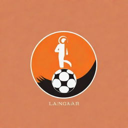 Develop a boldly vibrant logo for 'Langar 11', combining the dynamic nature of football and the team's name. The color scheme should prominently feature orange, alongside white for contrast and balance.