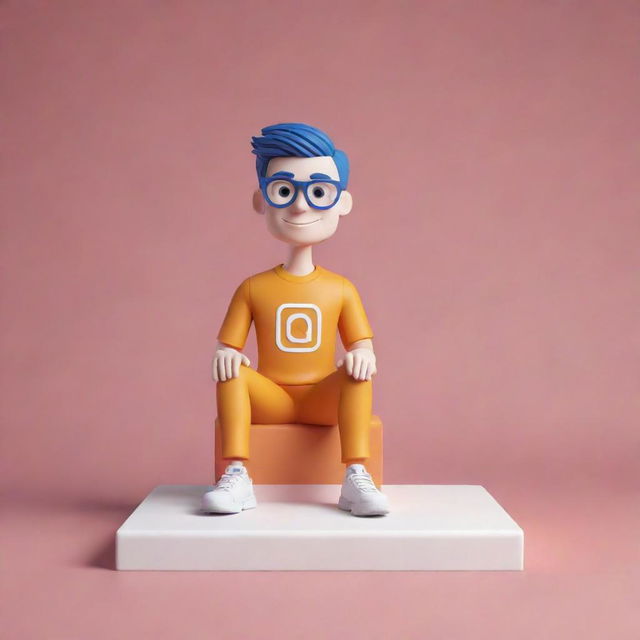 Generate a 3D illustration image of an animated character sitting casually on an Instagram logo, with a background representing a social media profile page bearing the username 'jsa_anatomy aspirant'. This profile has 60 followers, 60 posts, and a fitting profile picture.