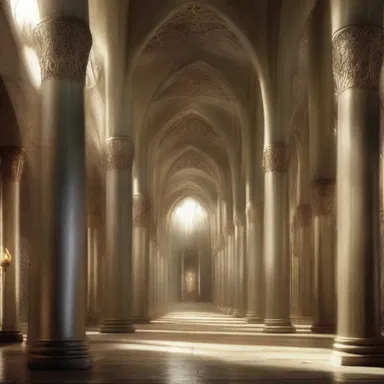 In the fictional world of Middle-earth created by J.R.R. Tolkien, the grand hall of King Thranduil's palace was described as peripteral, adorned with columns all around.