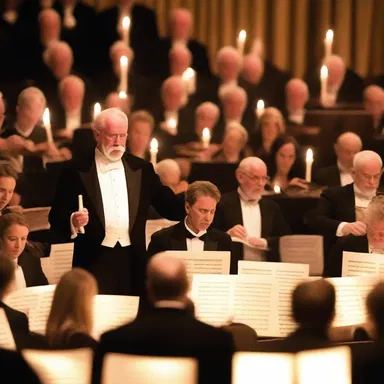 Under the romantic glow of candlelight, the conductor led the orchestra in a passionate rendition of Tchaikovsky's Symphony No. 5.