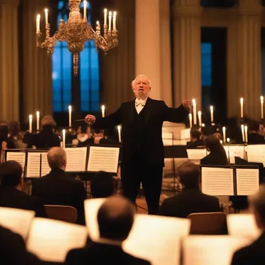 Under the romantic glow of candlelight, the conductor led the orchestra in a passionate rendition of Tchaikovsky's Symphony No. 5.
