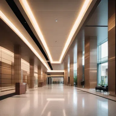 The conductor in this modern building is responsible for ensuring the smooth flow of people through the lobby and directing them to the correct areas.