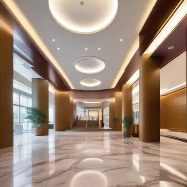 The conductor in this modern building is responsible for ensuring the smooth flow of people through the lobby and directing them to the correct areas.