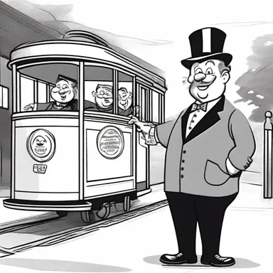 In the cartoon, the conductor of the trolley car was depicted as a cheerful and friendly character who always interacted with the passengers.