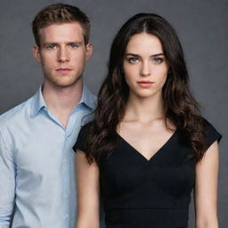 Juliette, a young woman with intense eyes and dark hair, standing next to Aaron Warner, a man radiating authority with sharp features and light hair.