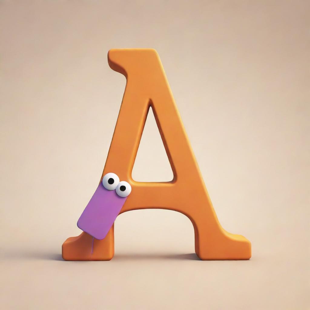 Begin with a simple, block letter 'A'. Now, add child-friendly, animation-style embelishments: gentle curves, large eyes, and smile. Detail this transformation from a plain letter 'A' to a cheerful, animated character, step by step.