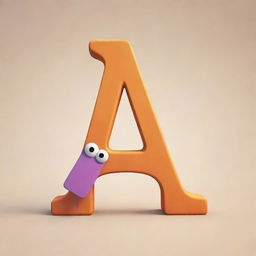 Begin with a simple, block letter 'A'. Now, add child-friendly, animation-style embelishments: gentle curves, large eyes, and smile. Detail this transformation from a plain letter 'A' to a cheerful, animated character, step by step.