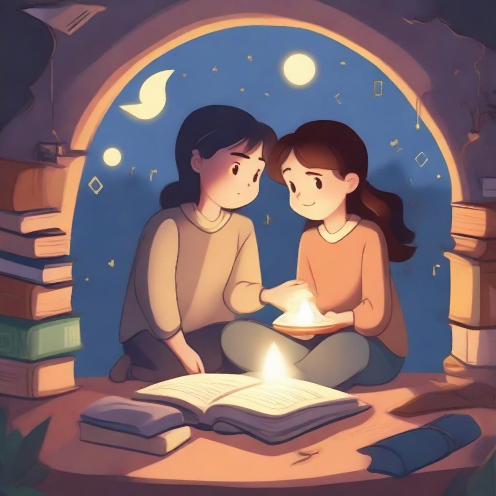 This is a high-quality illustration capturing the essence of friendship and growth