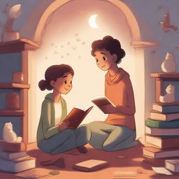 This is a high-quality illustration capturing the essence of friendship and growth