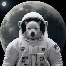 A full moon anthropomorphized and wearing a detailed, modern astronaut spacesuit.