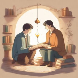 This high-quality illustration vividly captures the essence of friendship and growth