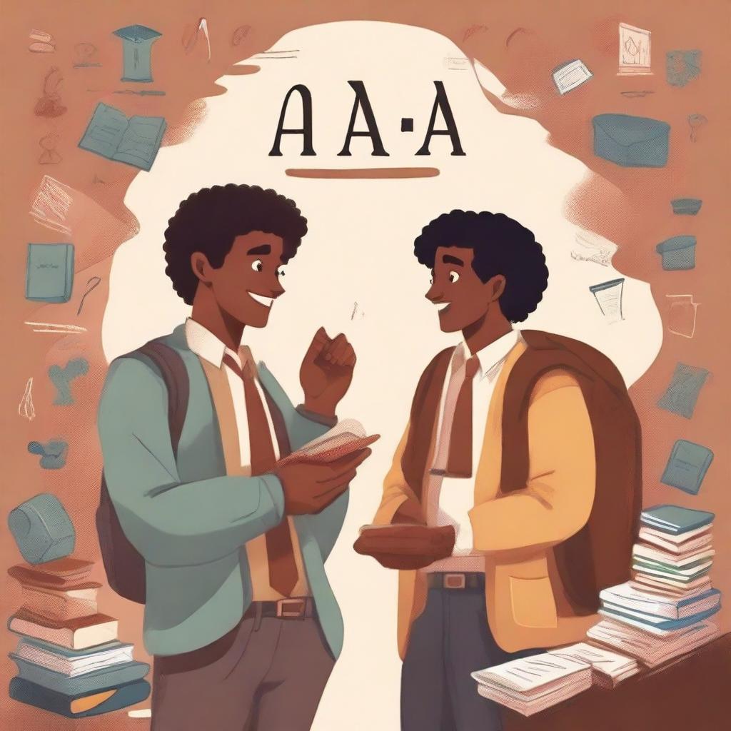 This is a high-quality illustration that vividly captures the essence of friendship and personal growth in a college setting