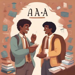 This is a high-quality illustration that vividly captures the essence of friendship and personal growth in a college setting
