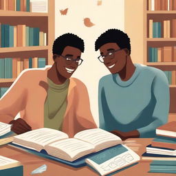 This is a high-quality illustration that vividly captures the essence of friendship and personal growth in a college setting