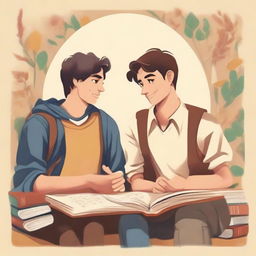 This is a high-quality illustration that beautifully captures the essence of friendship and personal growth in a college setting