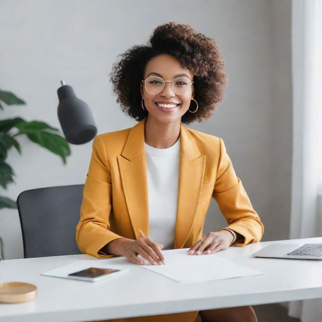 A stylish professional influencer creating engaging content on a modern social media workspace