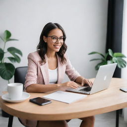 A stylish professional influencer creating engaging content on a modern social media workspace