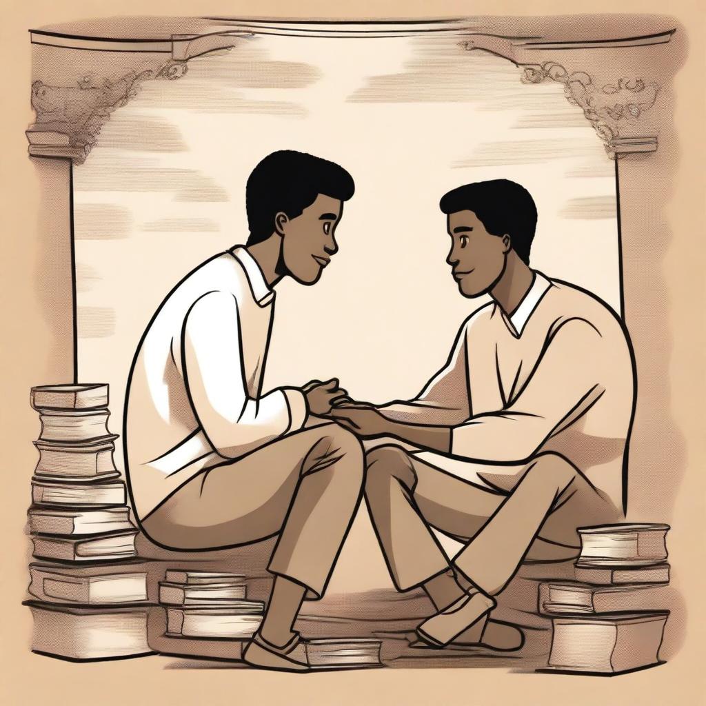 This is a top-notch illustration that encapsulates the essence of friendship and personal growth in a college setting