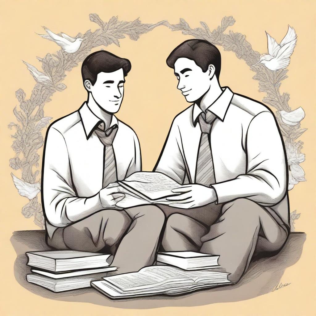 This is a high-quality illustration that beautifully captures the essence of friendship and personal growth in a college setting