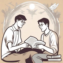 This is a high-quality illustration that beautifully captures the essence of friendship and personal growth in a college setting