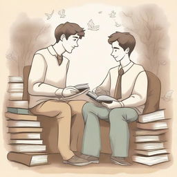 This is a high-quality illustration that beautifully captures the essence of friendship and personal growth in a college setting