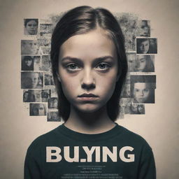 Craft a compelling movie poster on the theme of bullying and cyberbullying. Depict a contrast between a victim and a perpetrator, tools of digital communication, and a hopeful element indicating potential resolution, all in a dramatic color scheme.