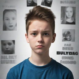 Create a powerful movie poster depicting the theme of bullying and cyberbullying. The image should contain symbolic digital elements, contrasting depictions of victims and perpetrators, and potential cues of resolve, all set in a impactful color palette.