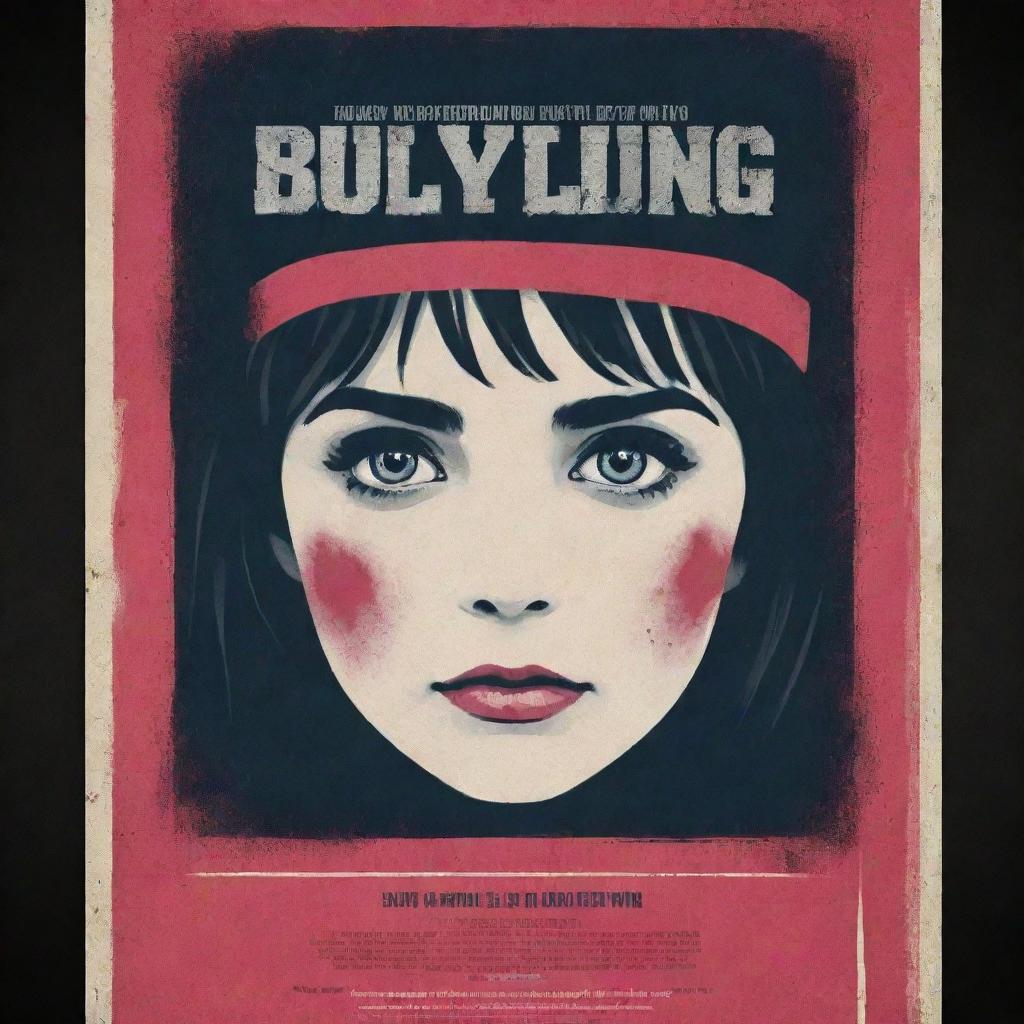 Design a striking movie poster with the theme of bullying and cyberbullying. Elements to include: distressed characters, symbols of digital communication, and a hopeful hint of resolution, all set in a dramatic and intense color scheme.