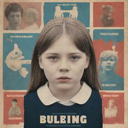 Develop a striking movie poster centered on a bullying and cyberbullying group theme. Visual elements should contrast distressed characters with a supportive group, alongside symbols of digital communication, set within a dramatic, yet hopeful color palette.