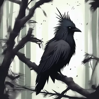 In the dark and eerie forest, the ominous creature with black feathers slowly fledge from its decaying nest, sending shivers down the spines of anyone who witnessed its demonic transformation.