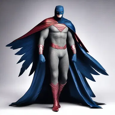The superhero's cape was meticulously fledge with feathers, giving it an added element of grandeur and elegance.