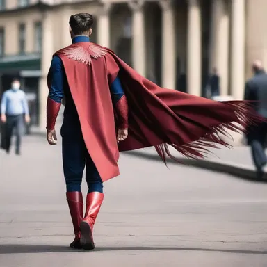 The superhero's cape was meticulously fledge with feathers, giving it an added element of grandeur and elegance.