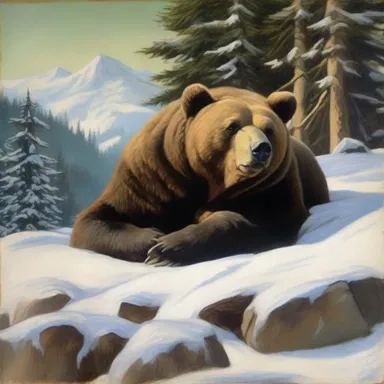 The painting depicted a bear in deep hibernation, surrounded by a serene winter landscape.