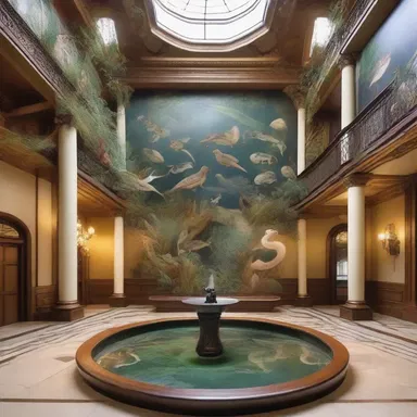The luxurious mansion had a stunning atrium, featuring a beautiful mural depicting spermophiles in their natural habitat.