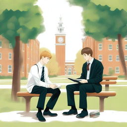 This is an outstanding illustration set in a bustling college campus