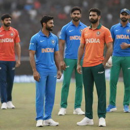 2028 Team India jersey, featuring vibrant colors of the national flag - saffron, white, and green, with the team logo, and sleek modern design patterns