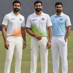 2028 Team India jersey, featuring vibrant colors of the national flag - saffron, white, and green, with the team logo, and sleek modern design patterns