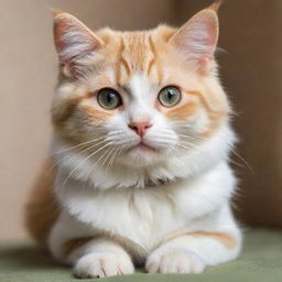 An adorable hybrid creature with features of both a cat and a dog living in harmony. Make sure its eyes are expressive and it possesses the soft fur of a cat and the playful demeanor of a dog.