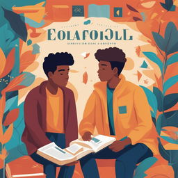 This high-quality illustration features two young men, the protagonist and 'A,' in a vibrant college setting